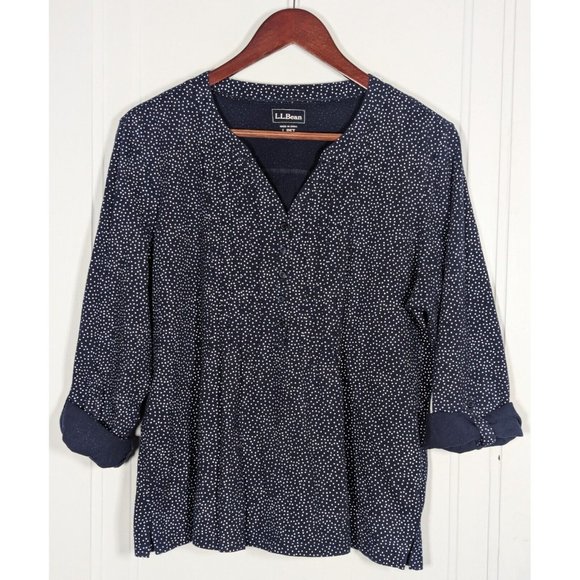 L.L. Bean Tops Ll Bean Large Petite Blue 0 Cotton Pintuck Bib Roll